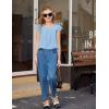 Arshiner Girls Shirts Short Sleeve Square Neck Summer Lace Openwork Pleated Tops Blouse Tunic(Light Blue)