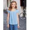 Arshiner Girls Shirts Short Sleeve Square Neck Summer Lace Openwork Pleated Tops Blouse Tunic(Light Blue)
