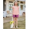 Arshiner Girls Shirts Short Sleeve Square Neck Summer Lace Openwork Pleated Tops Blouse Tunic(Light Pink)