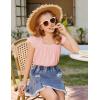 Arshiner Girls Shirts Short Sleeve Square Neck Summer Lace Openwork Pleated Tops Blouse Tunic(Light Pink)