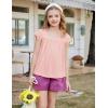 Arshiner Girls Shirts Short Sleeve Square Neck Summer Lace Openwork Pleated Tops Blouse Tunic(Light Pink)