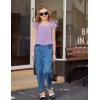 Arshiner Girls Shirts Short Sleeve Square Neck Summer Lace Openwork Pleated Tops Blouse Tunic(Lilac)