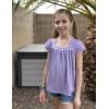 Arshiner Girls Shirts Short Sleeve Square Neck Summer Lace Openwork Pleated Tops Blouse Tunic(Lilac)