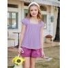Arshiner Girls Shirts Short Sleeve Square Neck Summer Lace Openwork Pleated Tops Blouse Tunic(Lilac)
