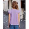 Arshiner Girls Shirts Short Sleeve Square Neck Summer Lace Openwork Pleated Tops Blouse Tunic(Lilac)
