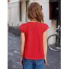Arshiner Girls Shirts Short Sleeve Square Neck Summer Lace Openwork Pleated Tops Blouse Tunic(Red)