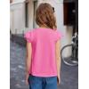 Arshiner Girls Shirts Short Sleeve Square Neck Summer Lace Openwork Pleated Tops Blouse Tunic(Rose Red)