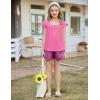 Arshiner Girls Shirts Short Sleeve Square Neck Summer Lace Openwork Pleated Tops Blouse Tunic(Rose Red)