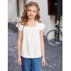 Arshiner Girls Shirts Short Sleeve Square Neck Summer Lace Openwork Pleated Tops Blouse Tunic(White)