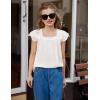 Arshiner Girls Shirts Short Sleeve Square Neck Summer Lace Openwork Pleated Tops Blouse Tunic(White)