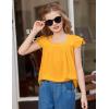 Arshiner Girls Shirts Short Sleeve Square Neck Summer Lace Openwork Pleated Tops Blouse Tunic(Yellow)