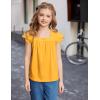 Arshiner Girls Shirts Short Sleeve Square Neck Summer Lace Openwork Pleated Tops Blouse Tunic(Yellow)