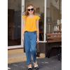 Arshiner Girls Shirts Short Sleeve Square Neck Summer Lace Openwork Pleated Tops Blouse Tunic(Yellow)