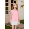 Arshiner Girls Shirts Short Sleeves Lace Pleated Kids Summer Tops Casual Crewneck Blouses Tees(Pink)