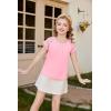 Arshiner Girls Shirts Short Sleeves Lace Pleated Kids Summer Tops Casual Crewneck Blouses Tees(Pink)