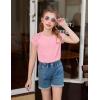 Arshiner Girls Shirts Short Sleeves Lace Pleated Kids Summer Tops Casual Crewneck Blouses Tees(Pink)