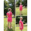Arshiner Girls Short Set 2 Piece Summer Boho Clothes Tie-Back Puff Sleeve Top and Shorts with Pockets for 5-14 Years(Hot Pink)