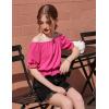 Arshiner Girls Short Set 2 Piece Summer Boho Clothes Tie-Back Puff Sleeve Top and Shorts with Pockets for 5-14 Years(Hot Pink)