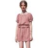 Arshiner Girls Short Set 2 Piece Summer Boho Clothes Tie-Back Puff Sleeve Top and Shorts with Pockets for 5-14 Years(Light Pink)