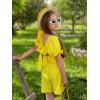Arshiner Girls Short Set 2 Piece Summer Boho Clothes Tie-Back Puff Sleeve Top and Shorts with Pockets for 5-14 Years(Yellow)