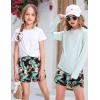 Arshiner Girls Short Sets 2 Pieces Outfits Short Sleeve Tie Knot T-Shirts and Casual Shorts With Pockets Cute Clothes Sets(Black Hawaii Flower)