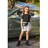 Arshiner Girls Short Sets 2 Pieces Outfits Short Sleeve Tie Knot T-Shirts and Casual Shorts With Pockets Cute Clothes Sets(Black and White)