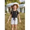 Arshiner Girls Short Sets 2 Pieces Outfits Short Sleeve Tie Knot T-Shirts and Casual Shorts With Pockets Cute Clothes Sets(Black and White)
