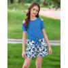 Arshiner Girls Short Sets 2 Pieces Outfits Short Sleeve Tie Knot T-Shirts and Casual Shorts With Pockets Cute Clothes Sets(Blue Floral Print 2)