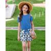 Arshiner Girls Short Sets 2 Pieces Outfits Short Sleeve Tie Knot T-Shirts and Casual Shorts With Pockets Cute Clothes Sets(Blue Floral Print 2)