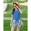Arshiner Girls Short Sets 2 Pieces Outfits Short Sleeve Tie Knot T-Shirts and Casual Shorts With Pockets Cute Clothes Sets(Blue Floral Print 2)