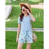 Arshiner Girls Short Sets 2 Pieces Outfits Short Sleeve Tie Knot T-Shirts and Casual Shorts With Pockets Cute Clothes Sets(Blue Floral Print)