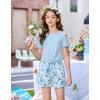 Arshiner Girls Short Sets 2 Pieces Outfits Short Sleeve Tie Knot T-Shirts and Casual Shorts With Pockets Cute Clothes Sets(Blue Floral Print)