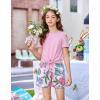 Arshiner Girls Short Sets 2 Pieces Outfits Short Sleeve Tie Knot T-Shirts and Casual Shorts With Pockets Cute Clothes Sets(Pink Floral Print)