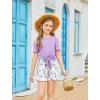 Arshiner Girls Short Sets 2 Pieces Outfits Short Sleeve Tie Knot T-Shirts and Casual Shorts With Pockets Cute Clothes Sets(Purple Butterfly)
