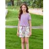 Arshiner Girls Short Sets 2 Pieces Outfits Short Sleeve Tie Knot T-Shirts and Casual Shorts With Pockets Cute Clothes Sets(Purple Butterfly)