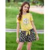 Arshiner Girls Short Sets 2 Pieces Outfits Short Sleeve Tie Knot T-Shirts and Casual Shorts With Pockets Cute Clothes Sets(Yellow Daisy Print 1)