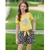 Arshiner Girls Short Sets 2 Pieces Outfits Short Sleeve Tie Knot T-Shirts and Casual Shorts With Pockets Cute Clothes Sets(Yellow Daisy Print 1)