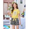 Arshiner Girls Short Sets 2 Pieces Outfits Short Sleeve Tie Knot T-Shirts and Casual Shorts With Pockets Cute Clothes Sets(Yellow Daisy Print 1)