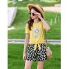 Arshiner Girls Short Sets 2 Pieces Outfits Short Sleeve Tie Knot T-Shirts and Casual Shorts With Pockets Cute Clothes Sets(Yellow Daisy Print 1)