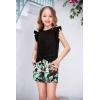 Arshiner Girls Shorts Sets 2 Pieces Outfits Twist Front Ruffle Sleeve T-Shirts and Shorts With Pockets Cute Clothes Sets(Black)