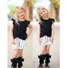 Arshiner Girls Shorts Sets 2 Pieces Outfits Twist Front Ruffle Sleeve T-Shirts and Shorts With Pockets Cute Clothes Sets(Black and White)