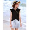 Arshiner Girls Shorts Sets 2 Pieces Outfits Twist Front Ruffle Sleeve T-Shirts and Shorts With Pockets Cute Clothes Sets(Black and White)