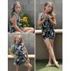 Arshiner Girls Shorts Sets 2 Pieces Outfits Twist Front Ruffle Sleeve T-Shirts and Shorts With Pockets Cute Clothes Sets(Blue Floral)