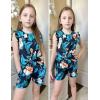 Arshiner Girls Shorts Sets 2 Pieces Outfits Twist Front Ruffle Sleeve T-Shirts and Shorts With Pockets Cute Clothes Sets(Blue Floral)