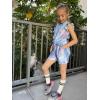 Arshiner Girls Shorts Sets 2 Pieces Outfits Twist Front Ruffle Sleeve T-Shirts and Shorts With Pockets Cute Clothes Sets(Blue Tie Dye)