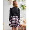 Arshiner Girls Skirt Set Knit Puff Sleeve Turtleneck Sweater Tops and Flared Mini Skirts with Pockets Clothing Sets(Black and Plaid 1)
