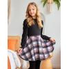 Arshiner Girls Skirt Set Knit Puff Sleeve Turtleneck Sweater Tops and Flared Mini Skirts with Pockets Clothing Sets(Black and Plaid 1)