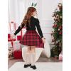 Arshiner Girls Skirt Set Knit Puff Sleeve Turtleneck Sweater Tops and Flared Mini Skirts with Pockets Clothing Sets(Black and Red Plaid)