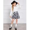 Arshiner Girls Skirt Set Knit Puff Sleeve Turtleneck Sweater Tops and Flared Mini Skirts with Pockets Clothing Sets(White and Plaid 3)