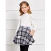 Arshiner Girls Skirt Set Knit Puff Sleeve Turtleneck Sweater Tops and Flared Mini Skirts with Pockets Clothing Sets(White and Plaid 3)